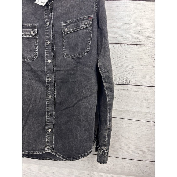 Mavi Denim‎ Shirt Jacket Small Long Sleeve Button Up Pockets Black NEW - Picture 5 of 9